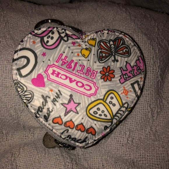 COACH Poppy Graffiti Butterfly Heart Coin Purse - Picture 1 of 8